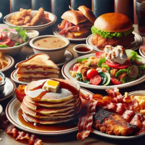 A variety of delicious breakfast, lunch, and dinner options on Denny's Senior Menu
