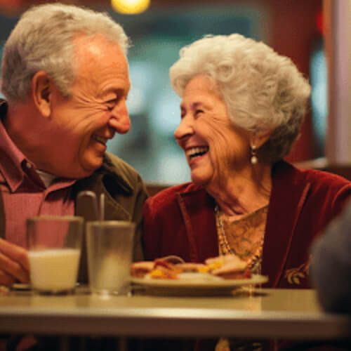 Senior couple enjoying meal at Denny's