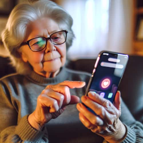 Senior using a large-screen smartphone