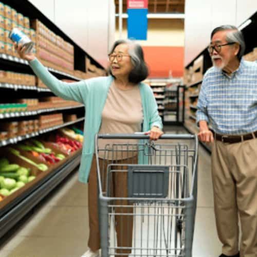 A senior couple shopping for groceries at Food Lion