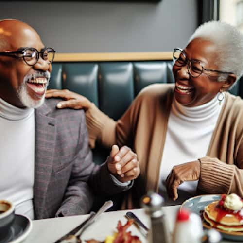 Elderly couple enjoying breakfast at IHOP