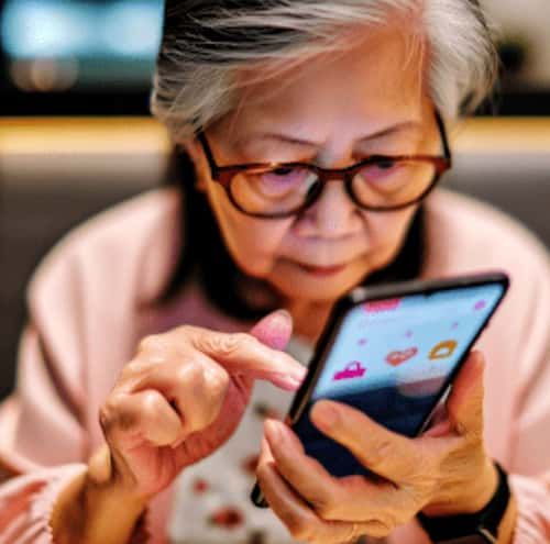 Senior shopper using Joann Rewards app for additional savings
