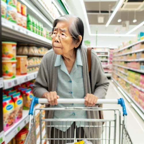 Elderly person shopping at a grocery store