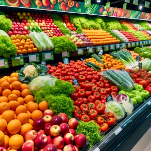 Variety of fresh produce in a grocery store