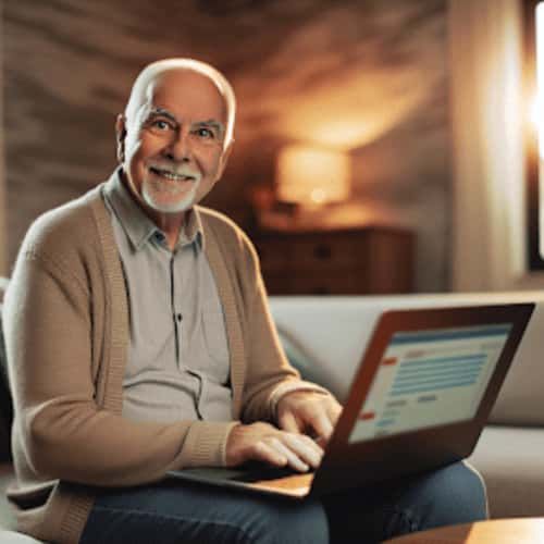 Elderly person using a laptop to access Spectrum Internet services