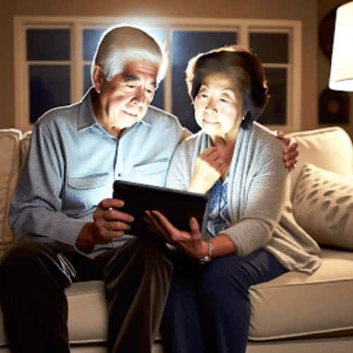Senior couple checking eligibility for Spectrum Internet discounts