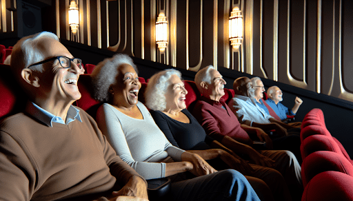 Senior citizens enjoying a movie at the theater