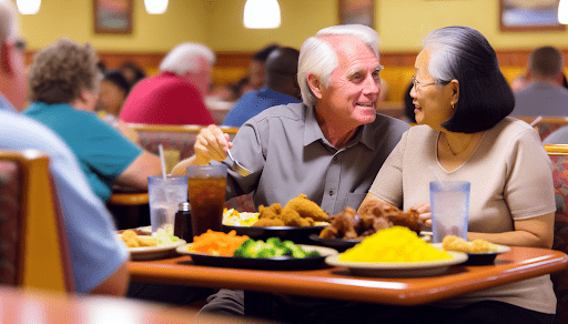 Senior couple enjoying a meal at Golden Corral