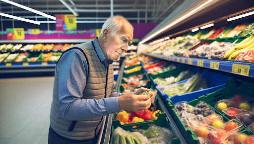 Senior person shopping at discount grocery store