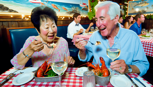 Senior couple enjoying a meal at Red Lobster