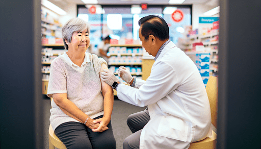 Senior receiving vaccination at CVS